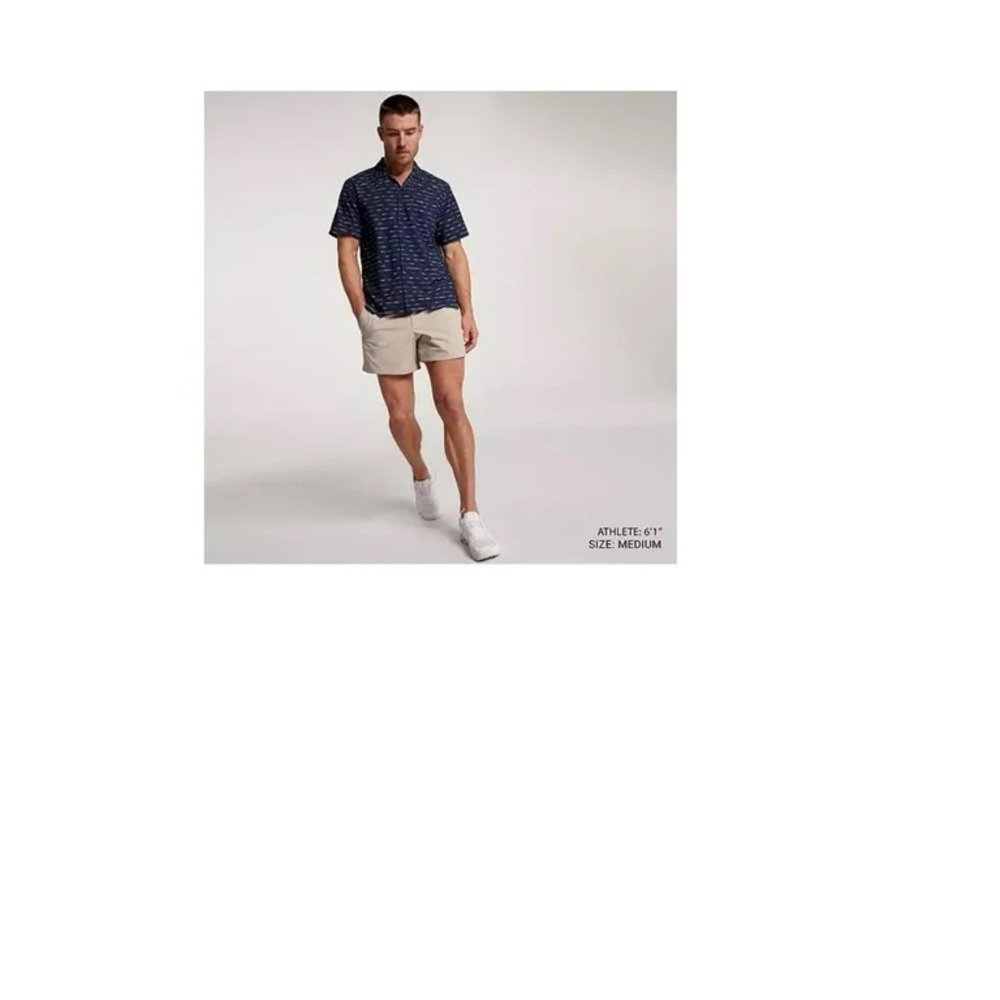 Short-Sleeve Navy Patterned Button-Down Shirt NWT - image 4